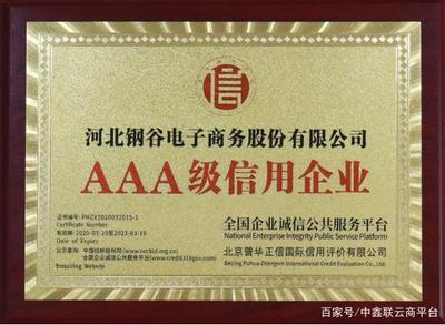 喜訊！河北鋼谷電子商務股份榮獲AAA級企業(yè)信用等級證書